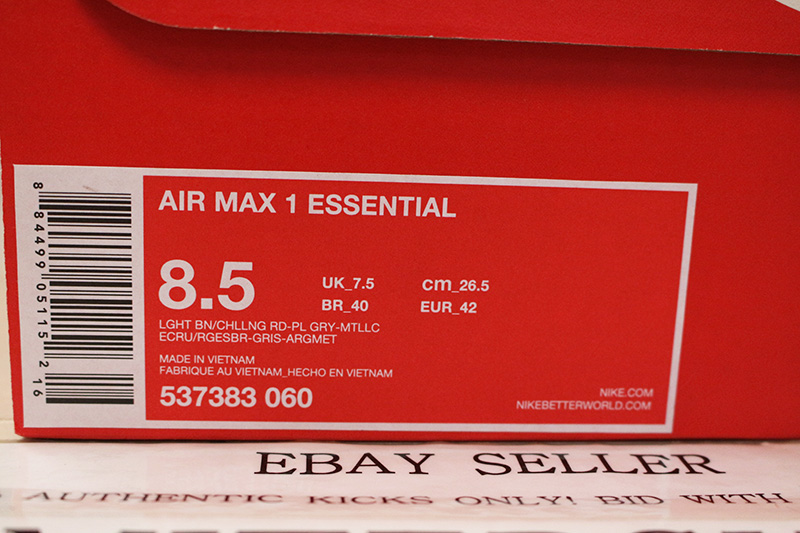 NIKE AIR MAX 1 ESSENTIAL LIGHT BONE CHILLING RED 537383-060 NIKE AIR MAX 1 ESSENTIAL LIGHT BONE CHILLING RED 537383-060